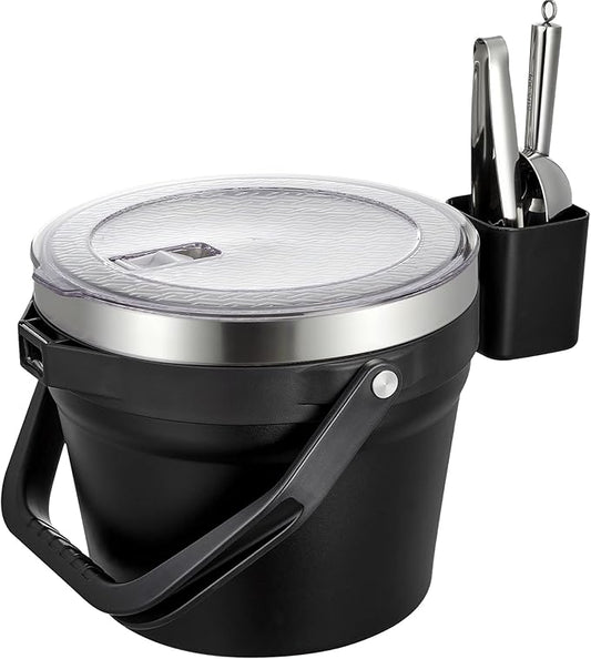 COKTIK 7L Vacuum Insulated Ice Bucket with Lid and Scoop& Tongs，Large capacity Stainless Steel Beverage Bucket for Cocktail, Champagne, Wine, Beer，Large Parties（Carbon Black Suit）