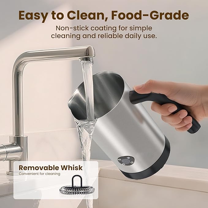 Milk Frother, 4-in-1 Milk Frother and Steamer, 10.6oz Electric Milk Steamer, Automatic Cold and Hot Foam maker for Lattes, Cappuccinos, Ceramic Lining Interior, Brushed