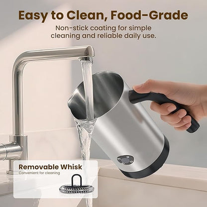 Milk Frother, 4-in-1 Milk Frother and Steamer, 10.6oz Electric Milk Steamer, Automatic Cold and Hot Foam maker for Lattes, Cappuccinos, Ceramic Lining Interior, Brushed