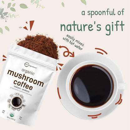 Organic Instant 10 in 1 Mushroom Coffee Powder, 28 Ounce (317 Servings) | Weight & Immune Support | Premium Arabica Coffee with Lion’s Mane, Chaga, Reishi,& More