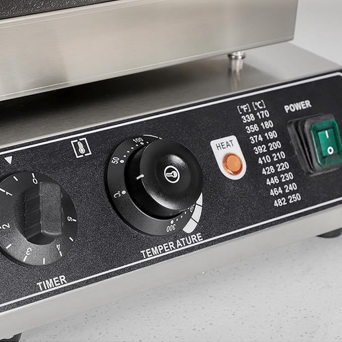 Industrial Waffle Maker 1750W Square Waffle Iron, 110V Non-Stick Waffle Baker Machine, 4 Slice Belgian Waffle Maker Teflon-Coated Baking Pans Stainless Steel Body,50-300℃/122-572℉ Adjustable