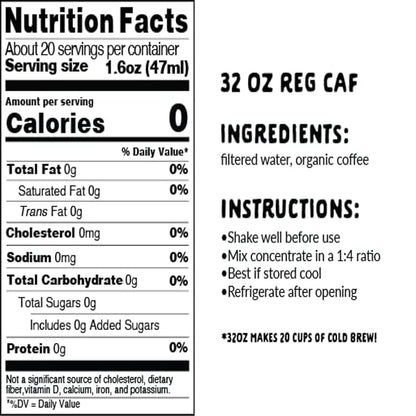 Explorer Cold Brew Organic Liquid Coffee Concentrate, Classic Regular Caffeine, Drink Iced or Hot, 32 fl oz, Makes 20+ Cups