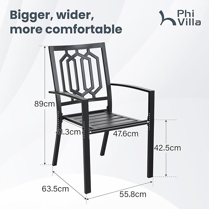 PHI VILLA Set of 4 Stackable Wrought Iron Patio Dining Chairs, Portable Black Outdoor Bistro Deck Metal Chairs, Support 300 lbs, Ideal for Garden, Backyard, Lawn