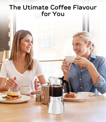 Coffee Gator 9 Cup Moka Pot, 15oz Stovetop Espresso Maker for Italian Coffee, Transparent Glass & Stainless Steel Design, Silver, 450ml