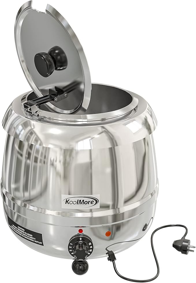 KoolMore Commercial Soup Kettle Warmer with Hinged Lid and Removable Stainless-Steel Pot Insert for Buffet, Restaurant, Party, Event, and Catering, Large 2.5 Gallon, Electric [Silver] (SK-SS-3G)