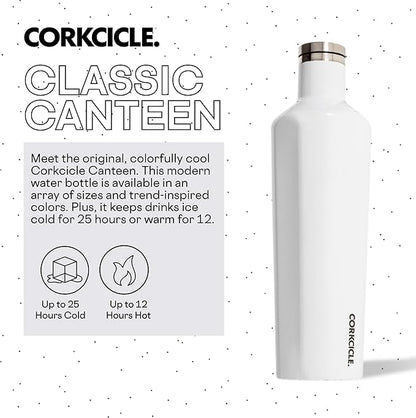 Corkcicle Classic Canteen Insulated Tumbler, Gloss White, 25 oz – Reusable Water Bottle Keeps Beverages Cold for 25 Hours & Hot 12 Hours – Cupholder Friendly Tumbler with Screw-On Cap