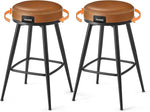 Load image into Gallery viewer, VASAGLE EKHO Collection - Swivel Bar Stools Set of 2, Counter Height Backless Bar Stools, Synthetic Leather with Stitching, Mid-Century Modern, 25.6-Inch Tall Kitchen Barstools for Home, Caramel Brown
