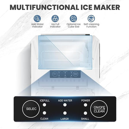 DUMOS Countertop Ice Maker, Portable 1.5L Ice Machine with Self-Cleaning, 26.5lbs/24H Fast Ice Making, 9 Bullet Ice Cubes in 6 Mins, 2 Size Options, Quiet Compact Ice Maker, Bright White