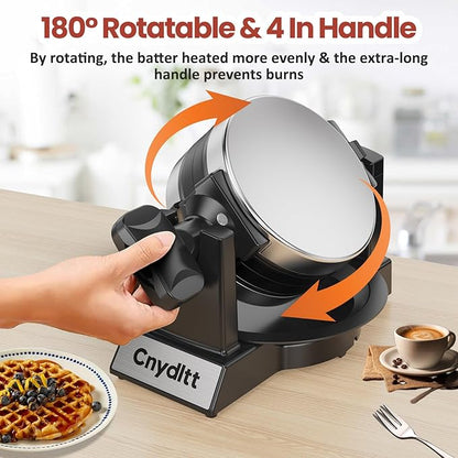 Double Waffle Maker, 1400W Rotating Belgian Waffle Iron with Nonstick Plates, 180° Flip, 8-Slice, Removable Drip Tray, Locking Lid & Cool Touch Handles, Stainless, Black