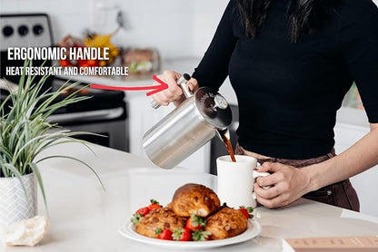 Barista Warrior French Press with Thermometer - Insulated Coffee Press - Stainless Steel Coffee Maker (1.0L | 34 fl oz) (White)