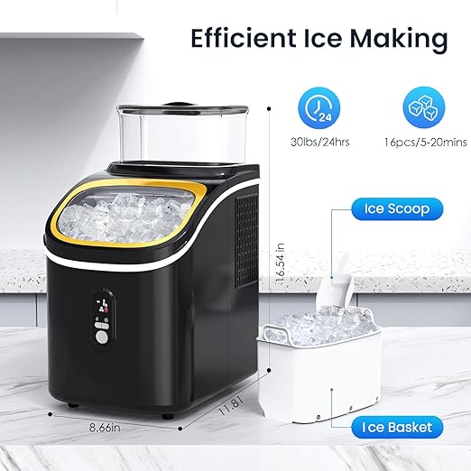 Antarctic Star Countertop Ice Maker Machine, 30lbs/24Hrs, 3 Thickness Ice Cubes, 16Pcs/13 Mins,2 Ways to Add Water, Self-Cleaning Ice Cube Maker w/Basket and Scoop for Home/Kitchen/Camping/RV (Black)