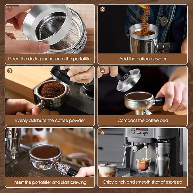 51mm Espresso Accessories Kit, Espresso Distribution Tool, Spring Loaded Calibrated Tamper and Dosing Funnel Set, Coffee Distributor Leveler Fits 51 mm Espresso Machines and Portafilters