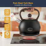 Load image into Gallery viewer, Tea Kettle Whistling Teapot for Stovetop : 2.64 Quart Food Grade Stainless Steel Tea Pot with Ergonomic Handle, Loud Whistle Camping Kettle for Tea, Coffee, Milk - Black