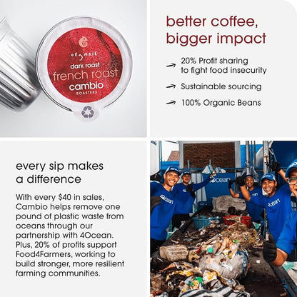 Cambio Roasters French Roast Organic Keurig KCups, Only Aluminum KCup Keurig Coffee Pods for Better & Longer Lasting Flavor, Intense Dark Roast Coffee K Cups, Toasty with Smoky Aroma, 10 count