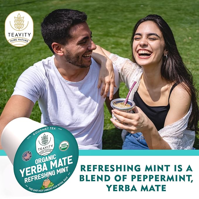 Organic Yerba Mate Refreshing Mint Tea Pods - Naturally Caffeinated Yerba Mate Tea Pod for Keurig Brewers by Teavity (36 Tea Pods)