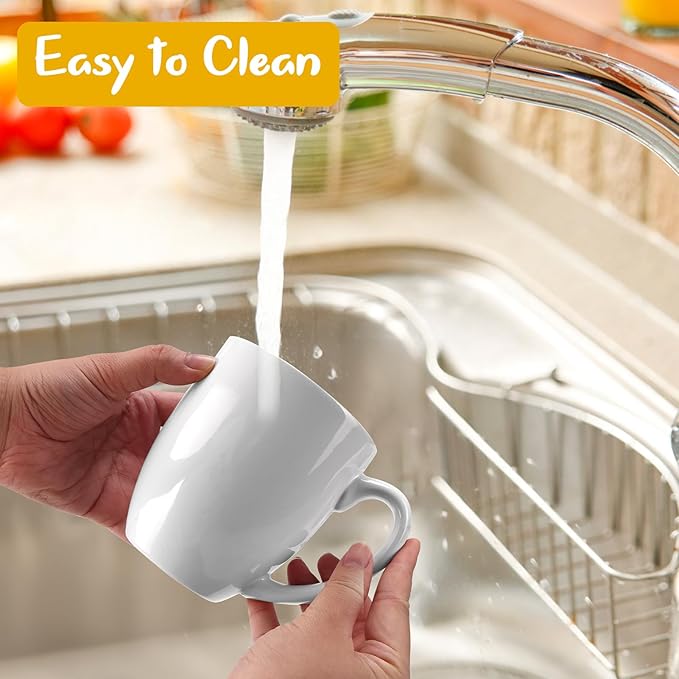 Schliersee 16 OZ White Porcelain Coffee Mugs Set of 6, Large Coffee Cups with Handle for Latte, Hot Tea, Coffee, Cappuccino, Cocoa, Milk, Water, espresso Porcelain Mug Cups, Microwave Safe