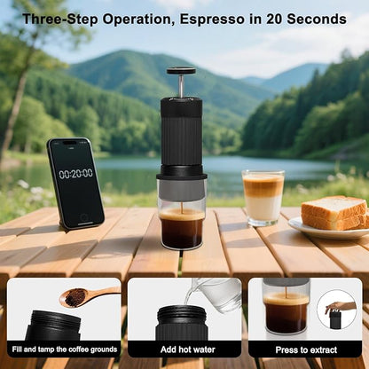LANTE 3 in 1 9 Bar Coffee Maker Combines French Press Espresso Extraction Portable Coffee Machine All-aluminum alloy body with double-layer 304 filtration Suitable for Home Camping Travel