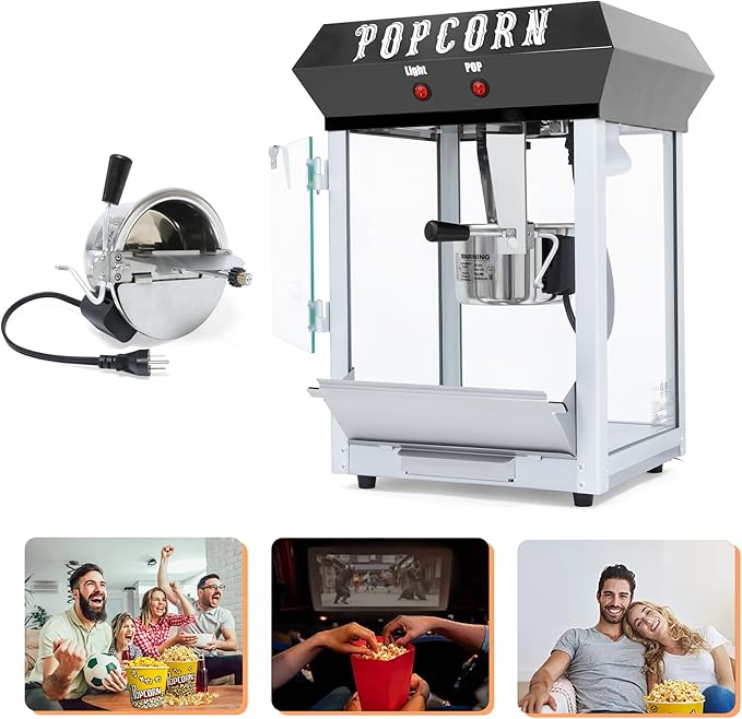 8OZ Popcorn Machine 丨 Stainless Steel Kettle Popcorn Maker Machine for Home, Theater, Parties丨Grade Electric Popper, Black