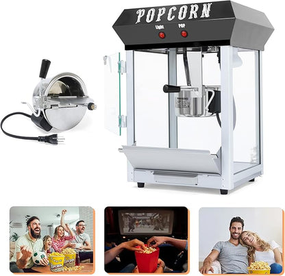 8OZ Popcorn Machine 丨 Stainless Steel Kettle Popcorn Maker Machine for Home, Theater, Parties丨Grade Electric Popper, Black
