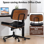 Load image into Gallery viewer, Armless Office Chair with Wheels, Adjustable Height Desk Chair Leather Swivel Computer Chair, Modern Walnut Office Side Chair for Meeting Room Office, Black