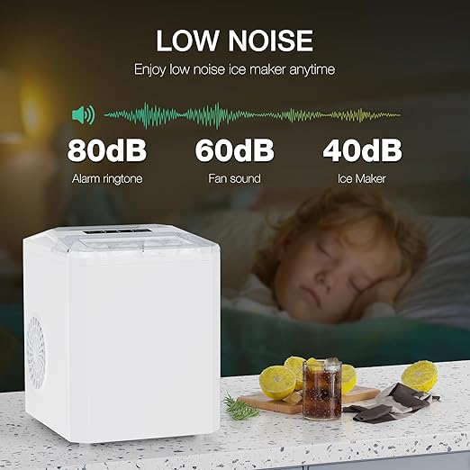 SMUG Ice Makers Countertop with Handle, Portable Ice Machine, 9 Bullet Ice Cubes in 6 Mins, 26lbs in 24Hrs, Auto-Cleaning, with Basket and Scoop, for Home, Kitchen, RV, Camping, White