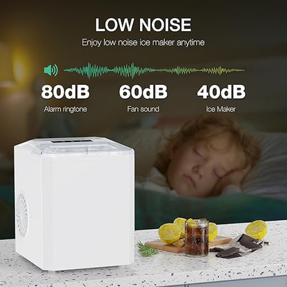 SMUG Ice Makers Countertop with Handle, Portable Ice Machine, 9 Bullet Ice Cubes in 6 Mins, 26lbs in 24Hrs, Auto-Cleaning, with Basket and Scoop, for Home, Kitchen, RV, Camping, White