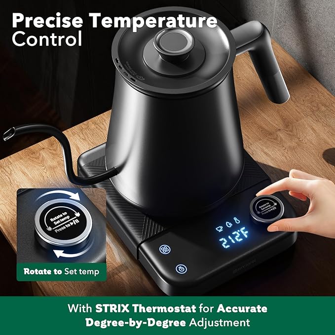 Electric Kettle, HIYAKOI Gooseneck Electric Kettle with Temperature Control, Pour Over Kettle for Coffee & Tea, 1200W Quick Heating Stainless Steel Hot Water Kettle Electric, Keep Warm, 0.8L