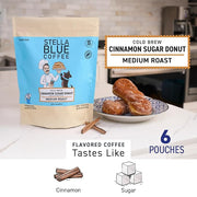 Stella Blue Cold Brew Coffee Bags, Cinnamon Sugar Donut, Medium Roast Ground Coffee, Smooth, Bold and Refreshing 100% Arabica, 6 Brew Packets, Makes 24 Cups, Rainforest Alliance Certified