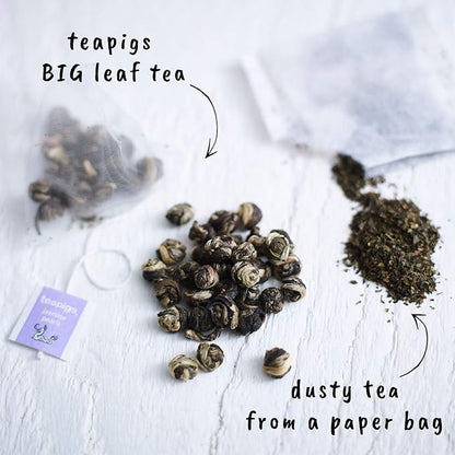 Teapigs Jasmine Pearls Tea Bags Made with Whole Leaves, caffeine-free, natural ingredients(1 Pack of 50 Teabags)
