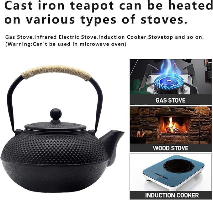 Big Cast Iron Teapot, Japanese Tetsubin Tea Kettle for Stovetop Safe, Cast Iron Teapot with Tea Strainer for Loose Tea and a Fully Enameled Interior (1500ml/50.7oz)