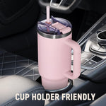 Load image into Gallery viewer, 40 oz Tumbler with Handle and Straw Lid,Insulated Reusable Stainless Steel Water Bottle Travel Mug，Cupholder Friendly Double Wall Vacuum Sealed Cup (Pink)