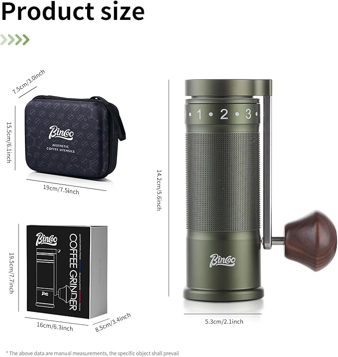 Bincoo Manual Coffee Grinder with Foldable Handle– External Setting Hand Coffee Grinder with Steel Burr,Compact and Portable for Home/Travel/Camping(Green)