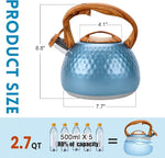 Load image into Gallery viewer, GGC Tea Kettle for Stove Top, Loud Whistling Kettle for Boiling Water Coffee or Milk, 3.1 Quart 3L Heavy Stainless Steel Blue Kettle with Wood Pattern Handle, Unique Button Control Kettle Outlet