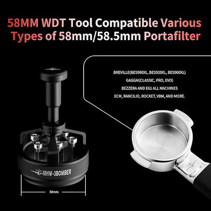 MHW-3BOMBER WDT Tool Espresso 58mm, Espresso Distribution Tool with Magnetic Base for Barista, Adjustable Depth Needle Distributor Tool, 0.25mm x 14 Coffee Stirrer Tools, YU Series CycloneT5849-OS