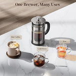 Load image into Gallery viewer, Veken French Press Coffee Maker 21oz 0.6 L, Heat Resistant Thickened Borosilicate Glass,Stainless Steel Brewer,Single Serve Small Pot, Cold Brew Cafetera Teapot for Kitchen Travel Camping, Dark Pewter