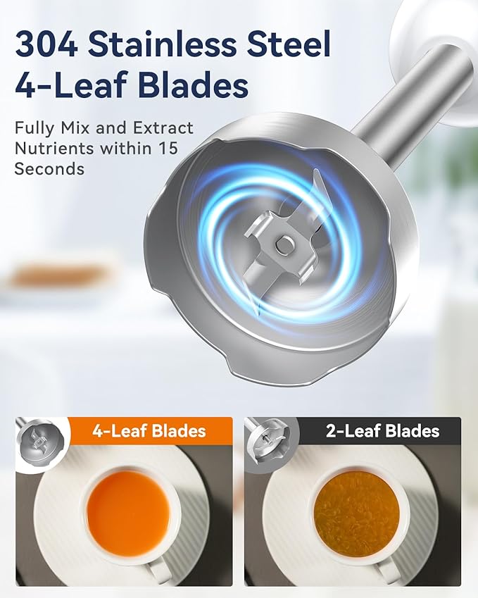 Immersion Blender Handheld 1000W 5 in 1 Corded Stick Hand Blender Kitchen with 12 Speed, BPA-Free, Mixing Beaker, Chopper, Whisk, Milk Frother, Perfect Emulsifier for Soup, Baby Food, Sauce, Puree