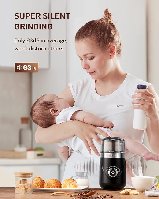 SHARDOR Electric Super Silent Blade Coffee Grinder, Timed Grind Control Rotary Knob, Adjustable Coarse to Fine for Coffee Beans, Spices & Herbs, with 1 Removable Stainless Steel Bowl, Black