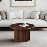 Load image into Gallery viewer, NORDICANA Single Accent Round Coffee Table, 27.5 Inch Wide 16.7 Inch Tall Walnut Color Farmhouse Center Table for Living Room, Manufactured Wood Top with Walnut Veneer