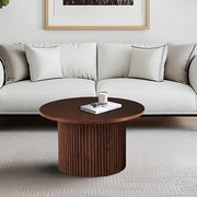 NORDICANA Single Accent Round Coffee Table, 27.5 Inch Wide 16.7 Inch Tall Walnut Color Farmhouse Center Table for Living Room, Manufactured Wood Top with Walnut Veneer