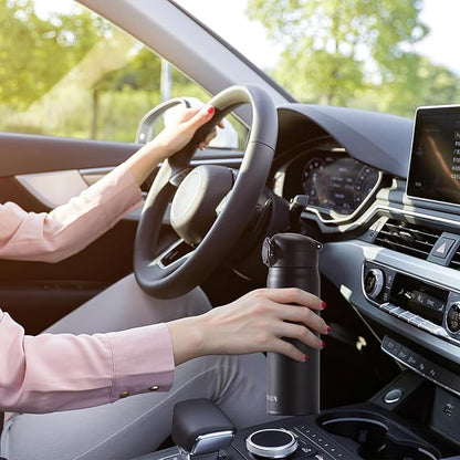 17 oz / 500 ml Insulated Water Bottle, Stainless Steel Thermo Coffee Travel Mug, Thermal Cup with Snap Flip Lid, BPA Free for Hot and Cold Drinking, Black