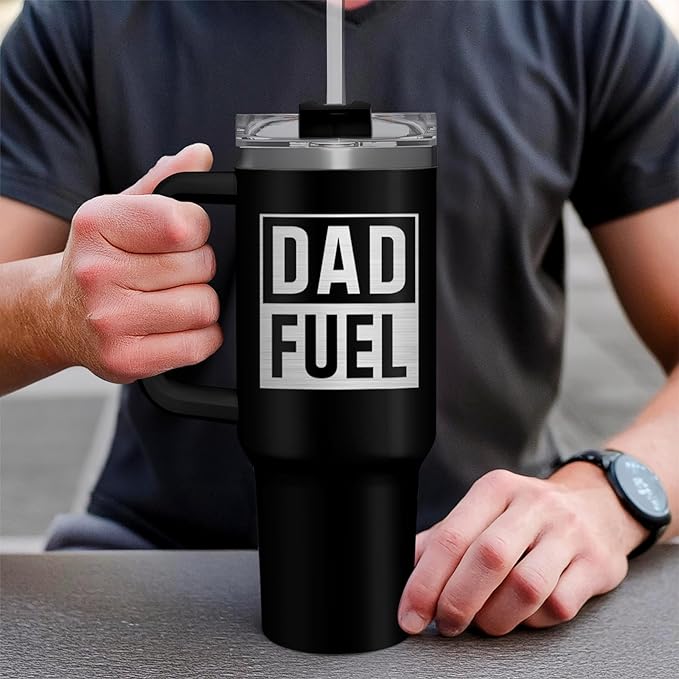 Dad Gifts from Daughter Son, Dad Fuel Tumbler with Handle 40oz, Stainless Steel Insulated Cup Gift Set with Lid & Straw, Coffee Tumblers for Dads Father's Day Birthday Christmas