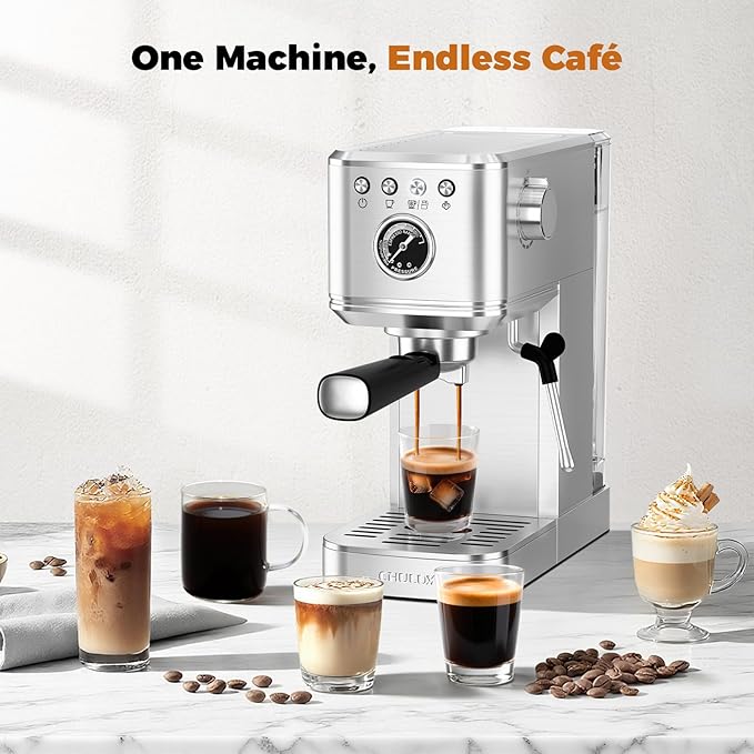 CHULUX Elite Espresso Machine 20 Bar, Hot and Ice Espresso Maker with Steam Wand for Americano, Latte, Cappuccino