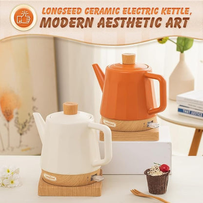 Ceramic Electric Kettle, Automatic Shut Off Tea Kettle & Hot Water Boiler Pot For Coffee & Tea, Prevent Boil Dry, 1.2L 1000W, Cream White