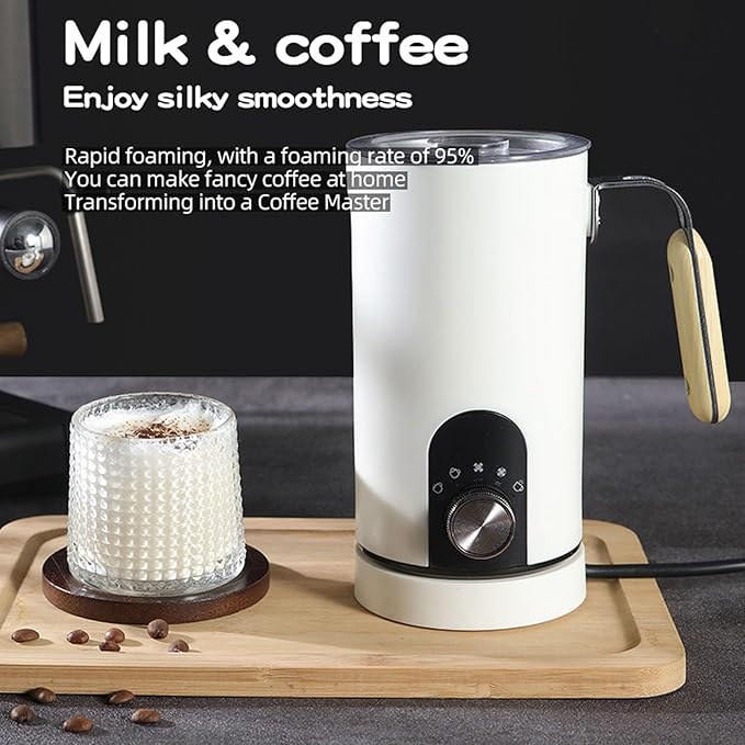 Milk frothing machine，Automatic milk frother，Electric for Hot & Cold Froth, Froth Or Heat Milk，Multifunctional milk frother，Automatic off & Easy Cleaning, Silent Operation (White)