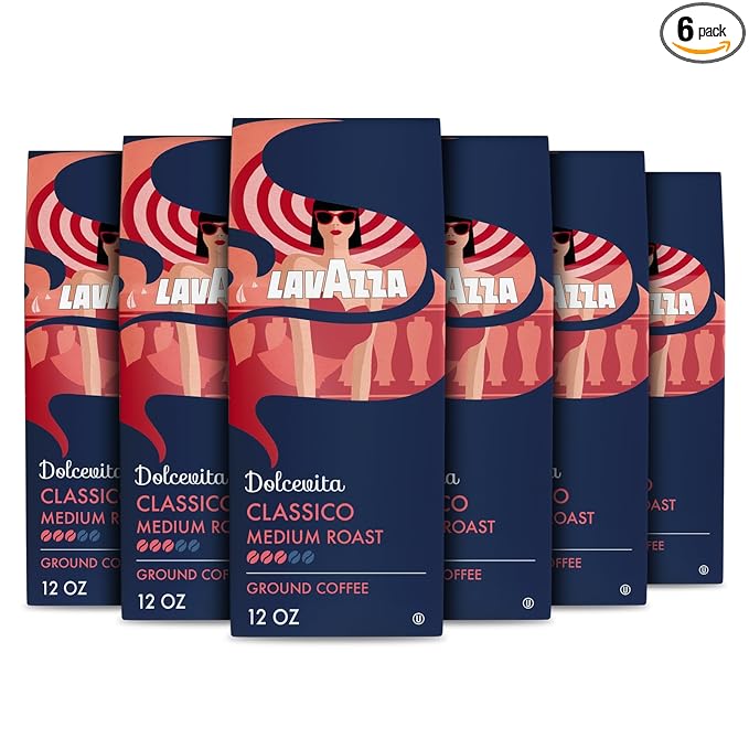 Lavazza Dolcevita Classico Ground Coffee 6 Bags of 12oz, Medium Roast, Rich and Full-bodied, Intensity 3/5, Arabica and Robusta, Ideal for Drip Brewers, (Pack of 6) - Package May Vary
