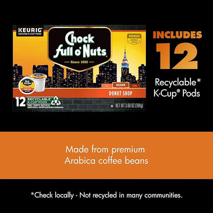Chock full o’Nuts Heavenly Hazelnut Keurig K-Cup Pods for Keurig Brewers – Premium Arabica, Medium Roast – Single Serve – 1 Pack of 12 K-Cup Pods