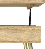 Load image into Gallery viewer, SIMPLIHOME Jager Lift Top Coffee Table - 36 inch Wide Solid Mango Wood Contemporary Modern Cocktail Table in Natural, Stylish Living Room Table with Hidden Storage, Brass Inlay, and Gold Metal Legs