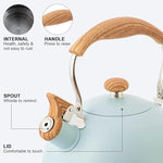 Load image into Gallery viewer, Whistling Stainless Steel Diamond Pattern Tea Kettle with Wood Grain Anti Heat Handle, Stainless Steel Cover Wood Grain Nylon Cover Top Tea Pot (Green)