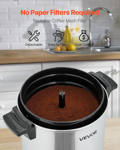 VEVOR Commercial Coffee Urn, 30 Cup 4.5 L Hot Beverage Dispenser with Dripless Faucet, Quick-Brewing Commercial Coffee Maker, Automatic Temperature Control, for Catering, Party, Church & Restaurant