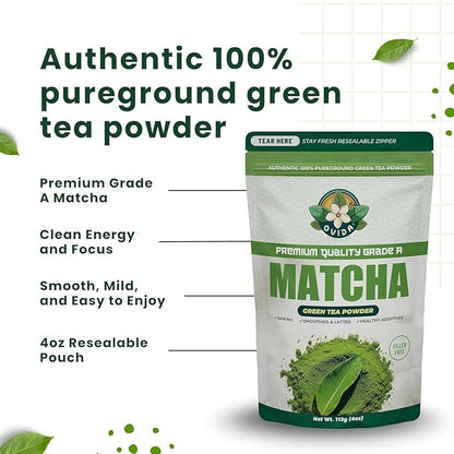 Ovida Premium Organic Matcha Green Tea Powder – Antioxidant Superfood, Authentic Matcha Powder for Lattes, Smoothie & Shakes, Energy & Focus, 100% Pure, Unsweetened, Vegan, Gluten-Free, 4oz (113g)